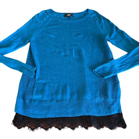 Mossimo Teal Blue Tunic Sweater with Lace Trim Woman Size Medium Lightweight - Picture 4 of 9